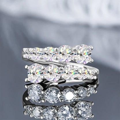 Bague ouverte dix diamants étincelants Pandora en argent 925 plaqué or blanc à plat.