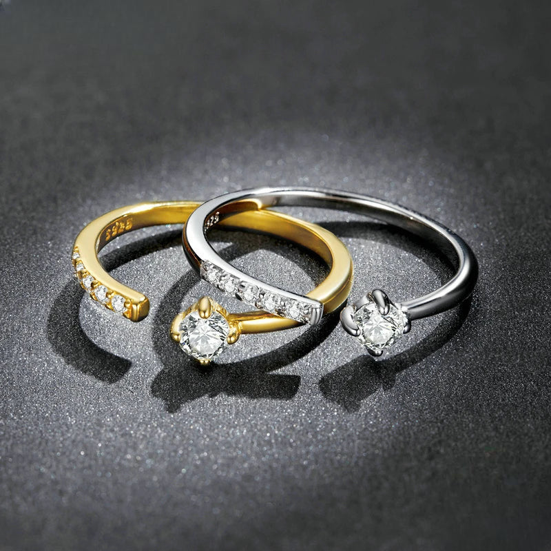 Bague ouverte en or et or blanc 18K avec zircon, design croisé contemporain en argent sterling 925, luxe et brillance - la-petite-rebelle