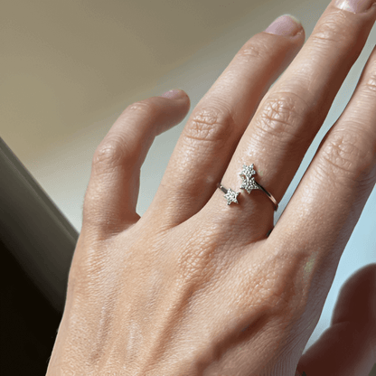 Bague Ouverte Étoile Starla Plaqué Or Blanc Rhodié Diamant Naturel