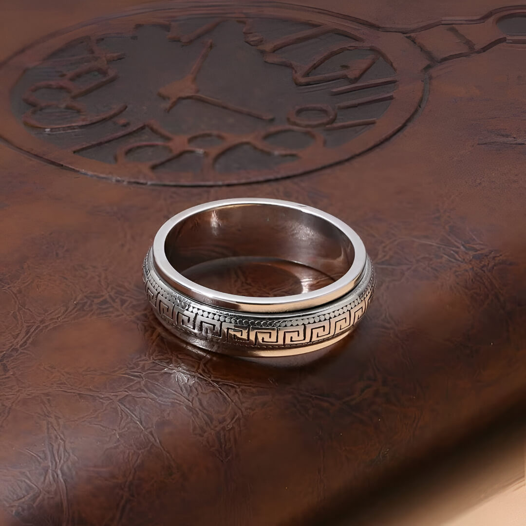 Bague rotative anti-stress en argent 925 et platine à plat.