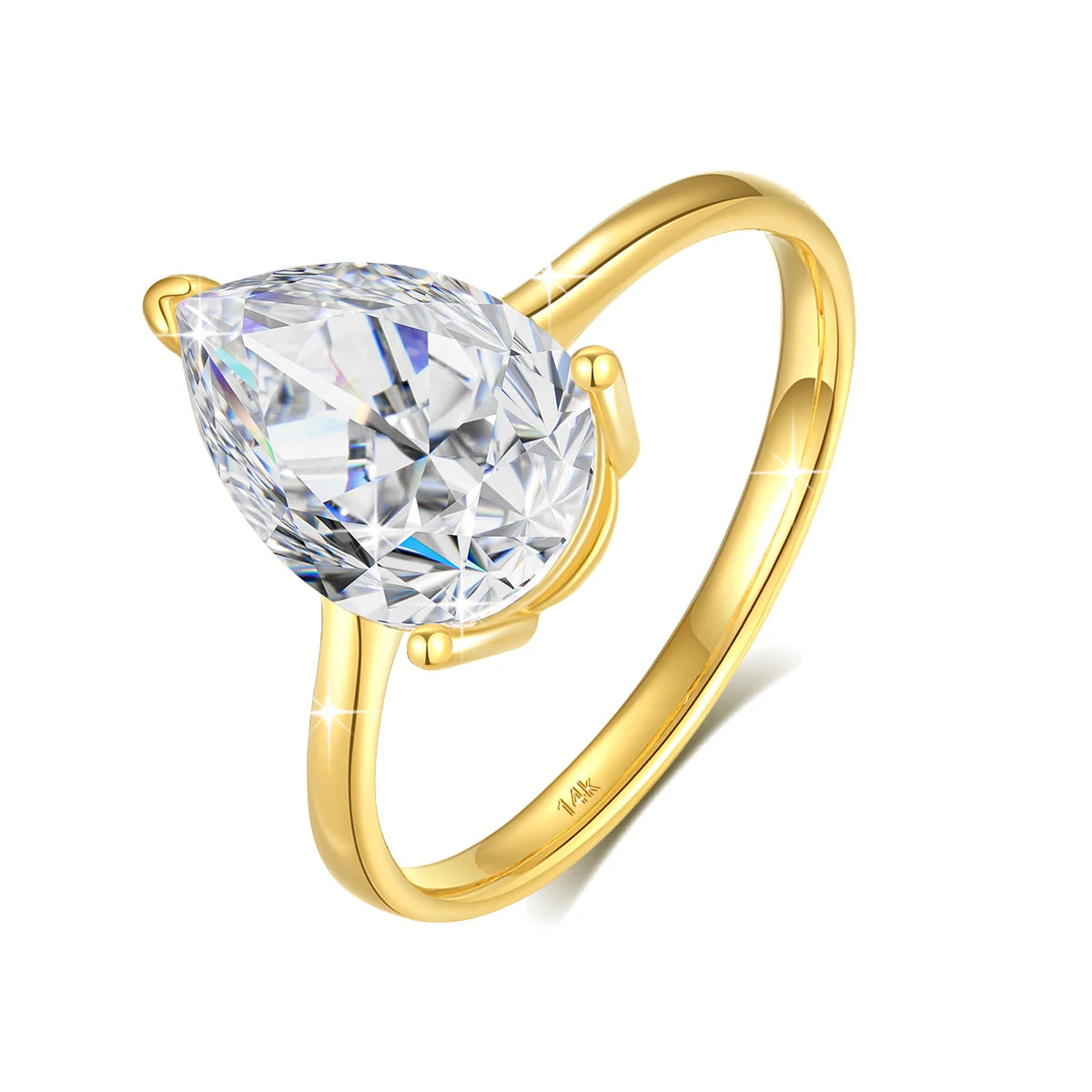 Bague solitaire diamant goutte 2ct serti griffes Océana en or jaune 14K rayonnant debout.