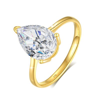 Bague solitaire diamant goutte 2ct serti griffes Océana en or jaune 14K rayonnant debout.