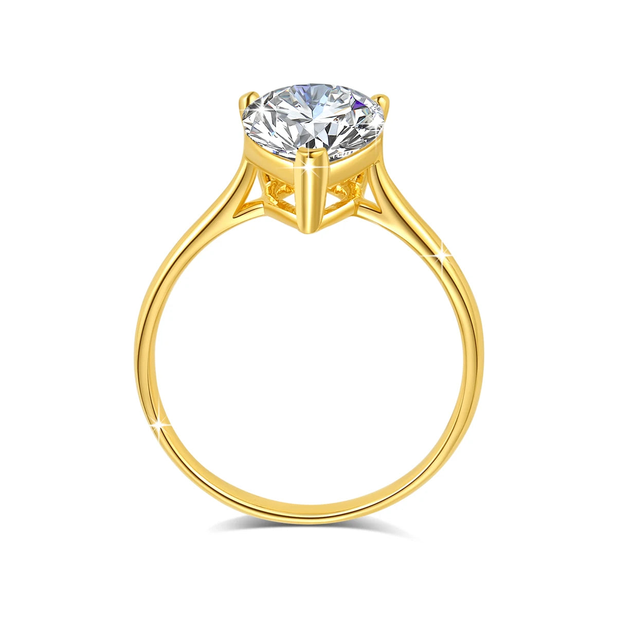 Bague solitaire diamant goutte 2ct scintillant serti griffes Océana en or jaune 14K vue latérale.