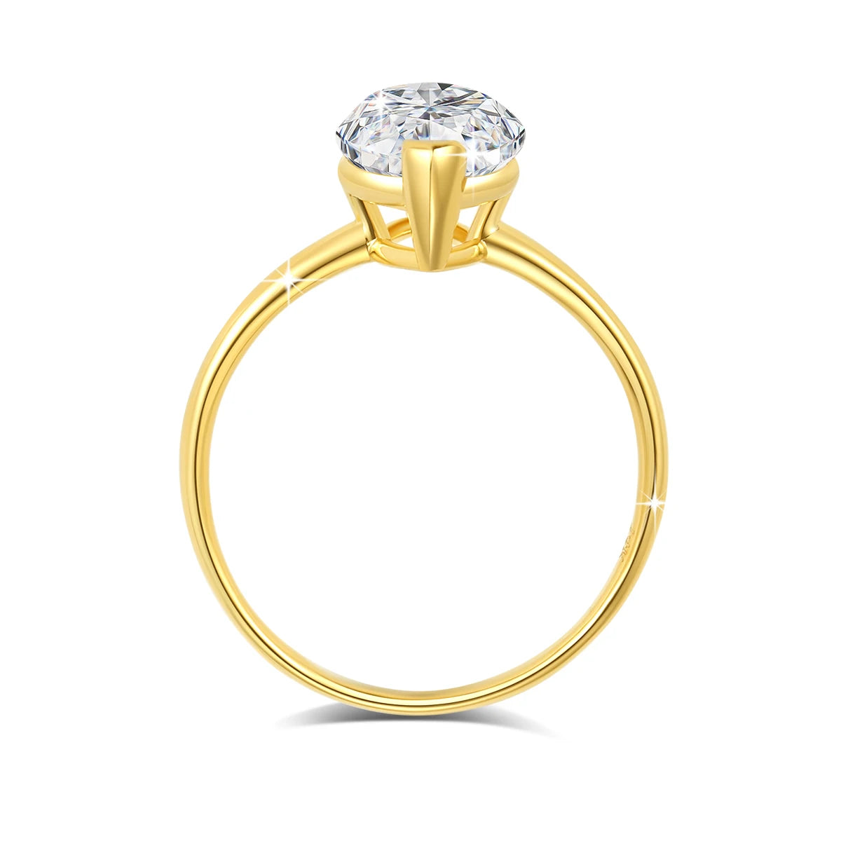 Bague solitaire diamant marquis serti barre en or jaune 14K rayonnant vue latérale.