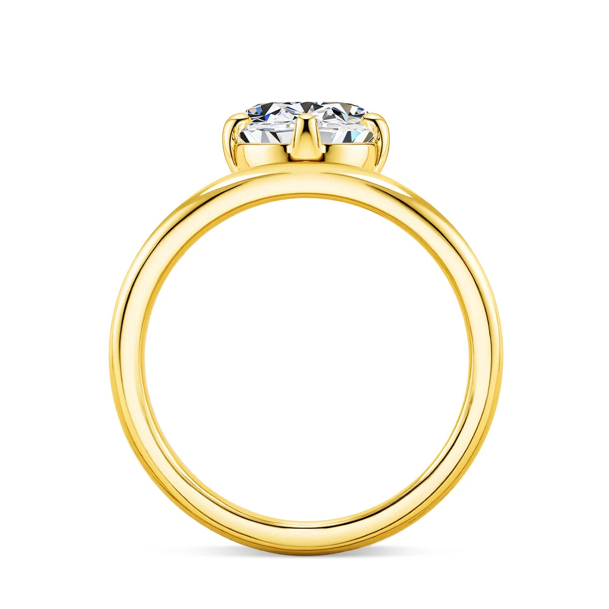 Bague solitaire en or jaune et diamant synthétique vue latérale.