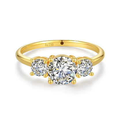 Bague trilogie diamants éclatants sertis griffes Elena en or jaune 18K vue de face.