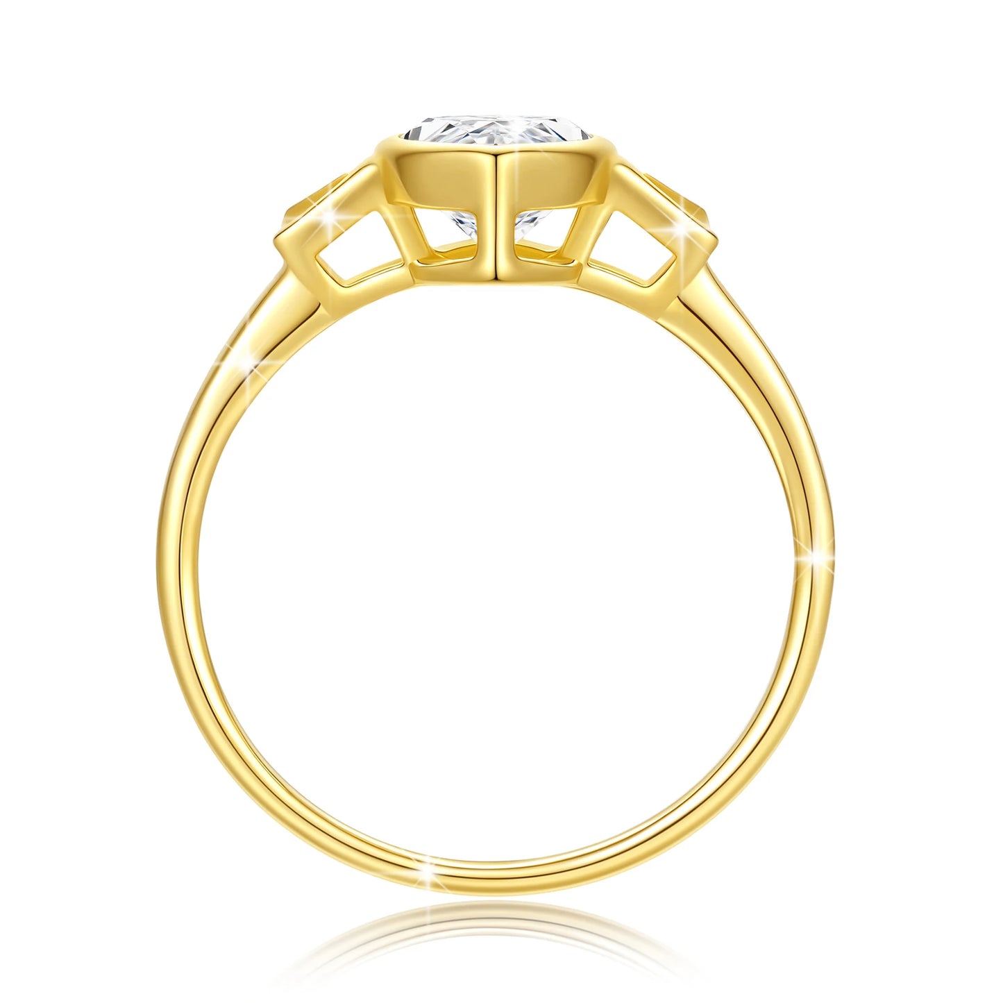 Bague trois pierres Lauretta en or jaune 14K raffiné et diamant marquis 2CT vue latérale.