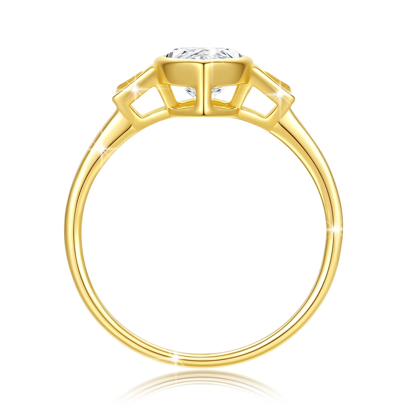 Bague trois pierres Lauretta en or jaune 14K raffiné et diamant marquis 2CT vue latérale.