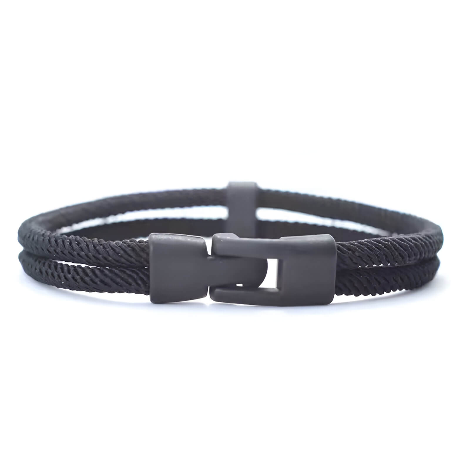 Bracelet double cordon loquet pivotant en zinc noir variante noir sur fond blanc.