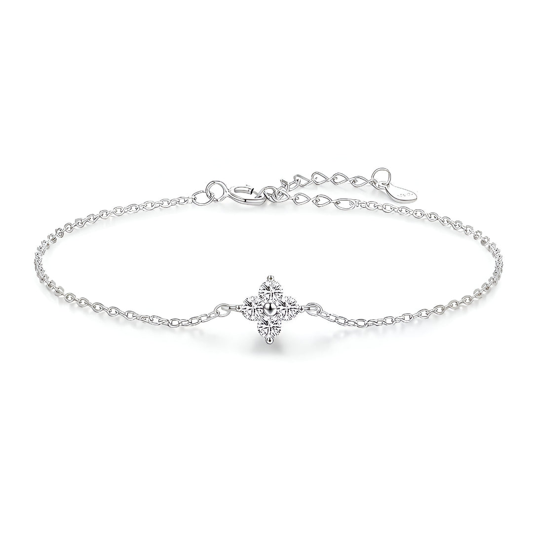 Bracelet fleur de luxe en argent sterling 925, zircons scintillants, finition plaqué or blanc 18K