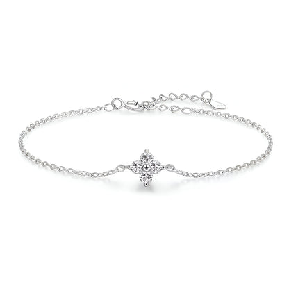 Bracelet fleur de luxe en argent sterling 925, zircons scintillants, finition plaqué or blanc 18K