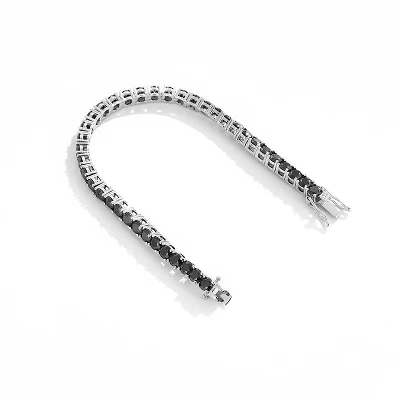 Bracelet tennis diamants noirs de moissanite 0.5ct en argent 925 plaqué or blanc ouvert.