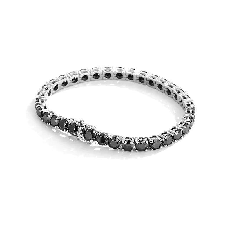 Bracelet tennis diamant noir en argent plaqué or blanc à plat.