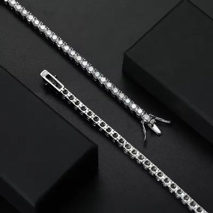 Bracelet tennis riad en argent 925 plaqué or blanc et diamants à plat.
