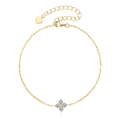 Chaîne fleur solitaire en or jaune et diamants synthétiques vue de face.