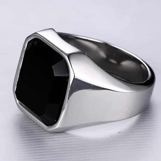 Chevalière polie en acier inoxydable plaqué or blanc à plat.