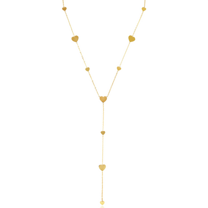 Collier cœur en acier inoxydable doré sur fond blanc.