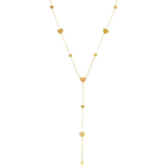Collier cœur en acier inoxydable doré sur fond blanc.