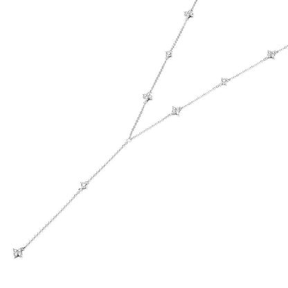 Collier Pluie D’Éclats de moissanite en argent sterling vue latérale plaqué en or blanc 18 carats sur fond blanc