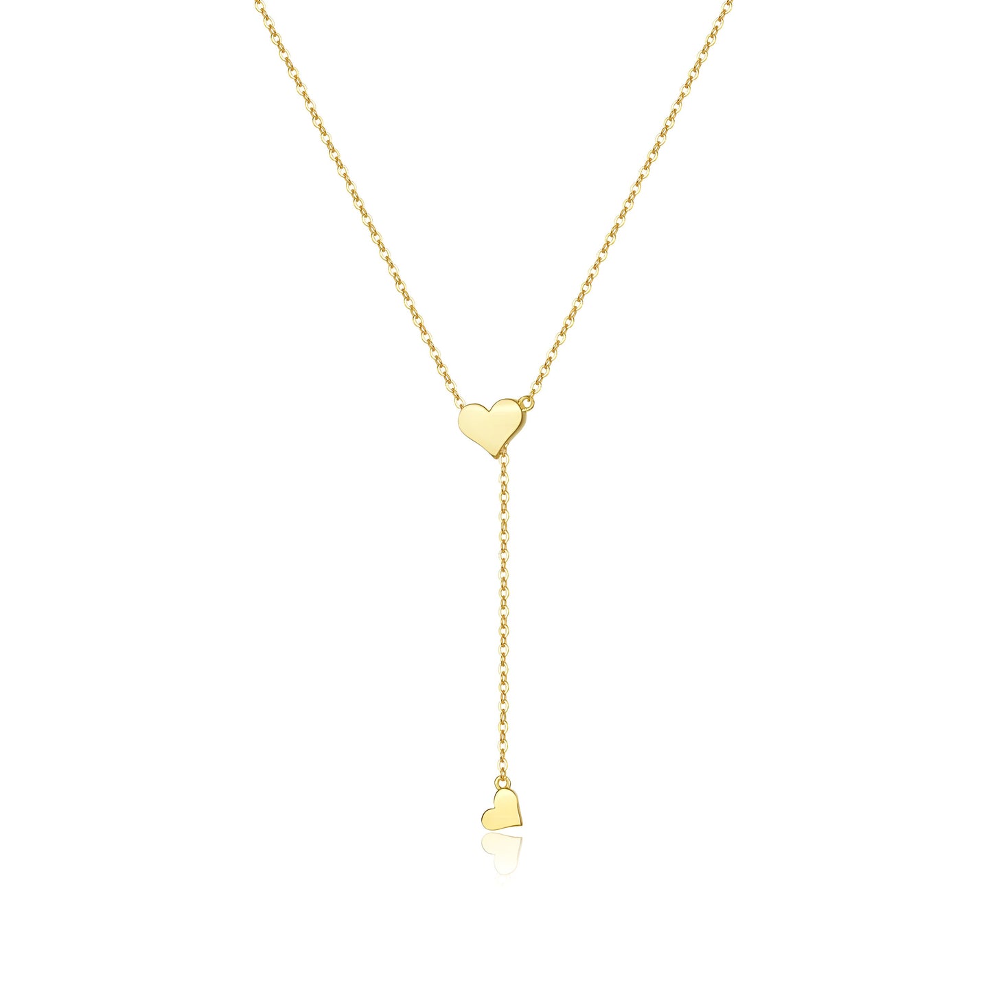 Collier sautoir cœur amovible en argent plaqué or jaune sur fond blanc.