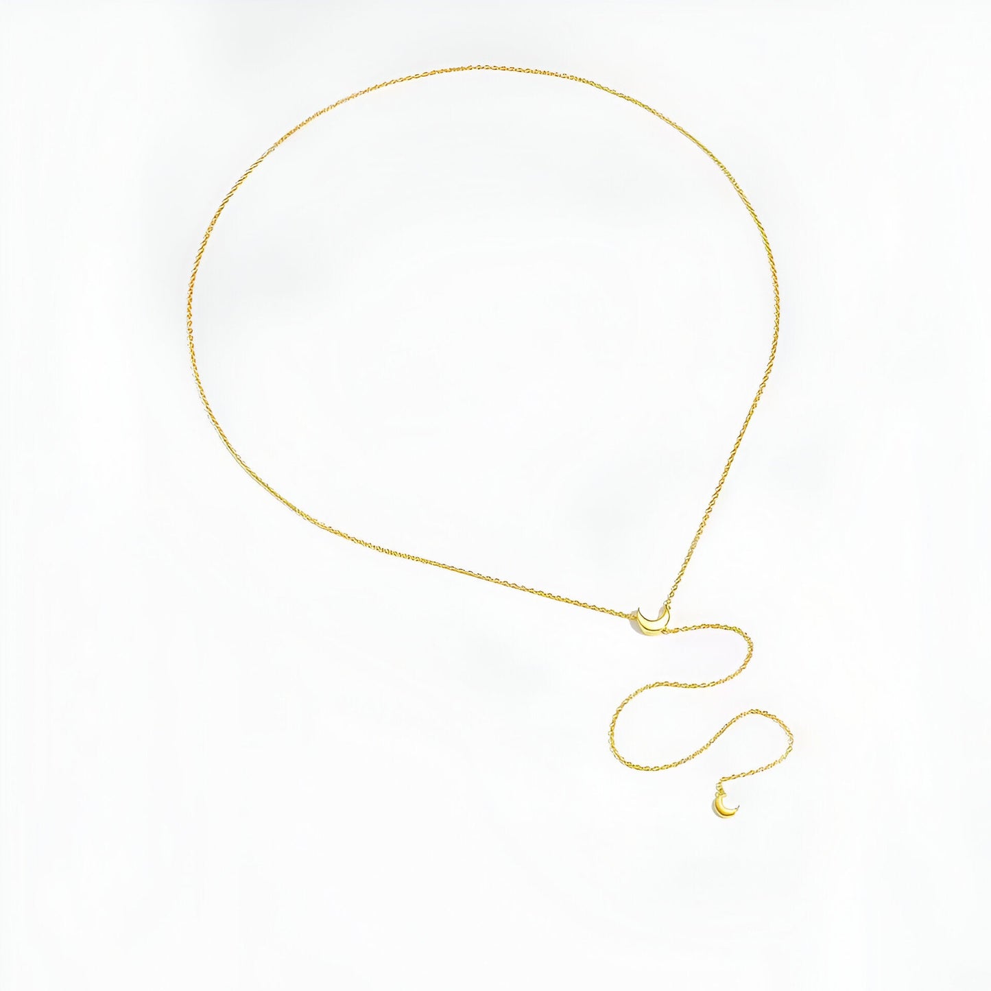 Collier sautoir lune amovible en argent 925 plaqué or jaune vue en entier.