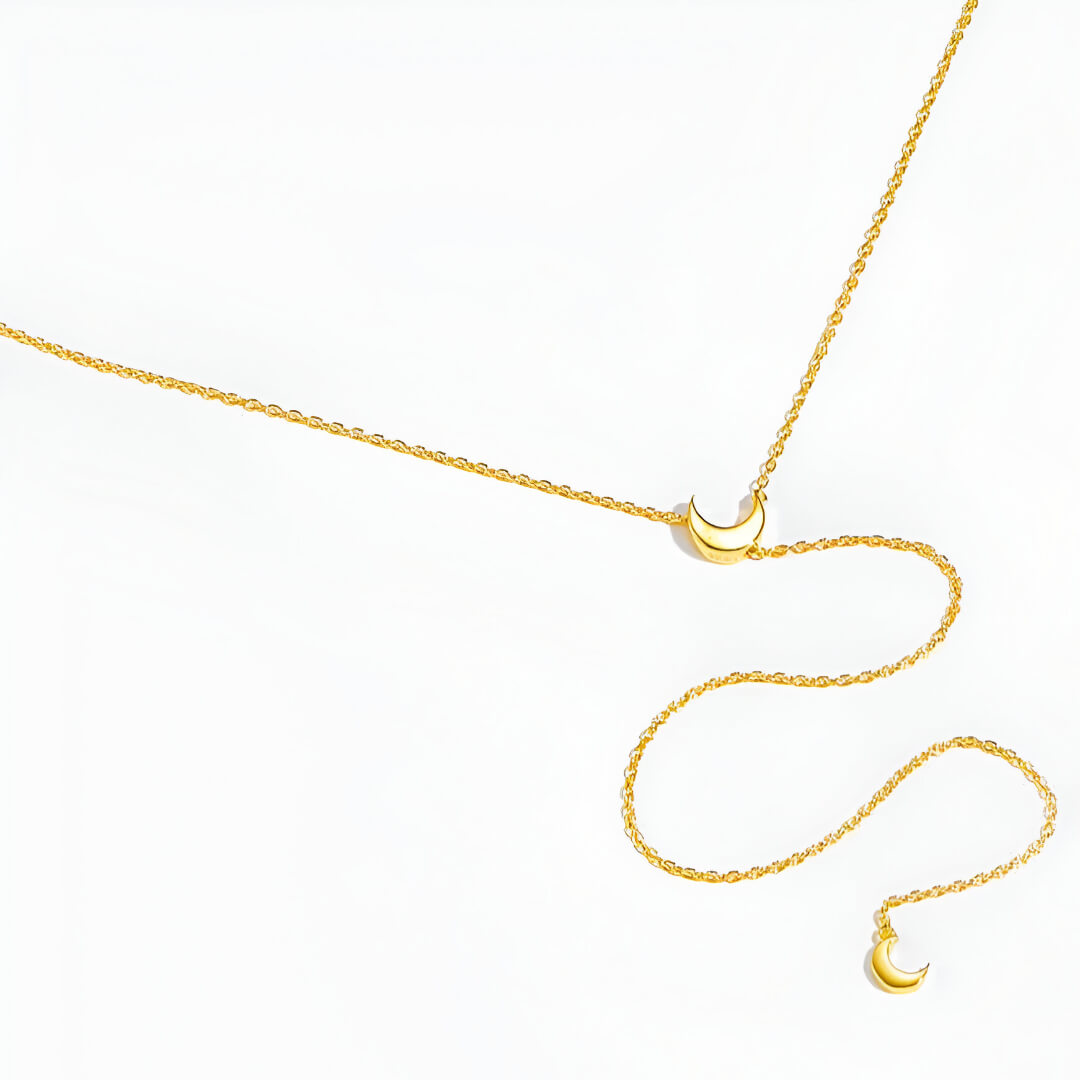 Collier sautoir lune amovible en argent 925 plaqué or jaune posé.