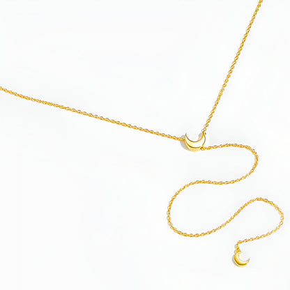 Collier sautoir lune amovible en argent 925 plaqué or jaune posé.