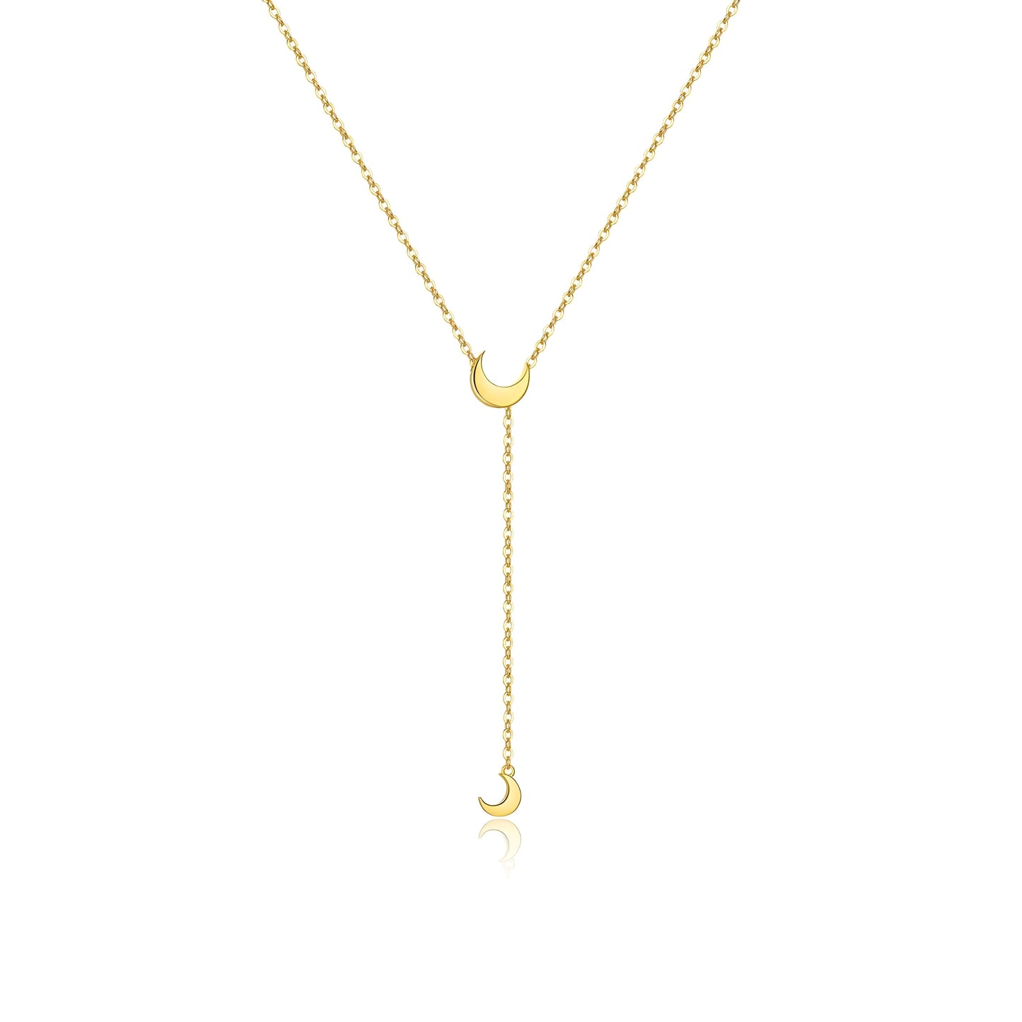 Collier sautoir lune amovible en argent 925 plaqué or jaune sur fond blanc.