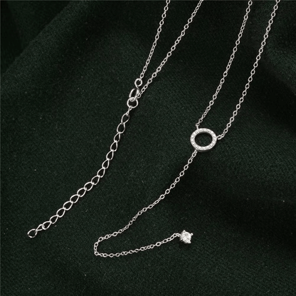 Collier Y en argent 925 plaqué or blanc délicat et diamants à plat.