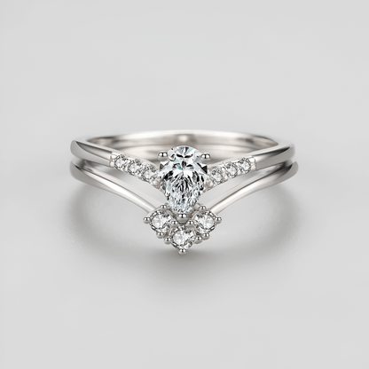Double bague de fiançailles empilade Laurie en argent 925 rhodié et diamants vue de face.