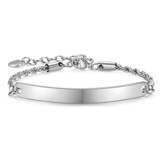 Gourmette maille torsadée en acier inoxydable plaqué titane blanc sur fond blanc.