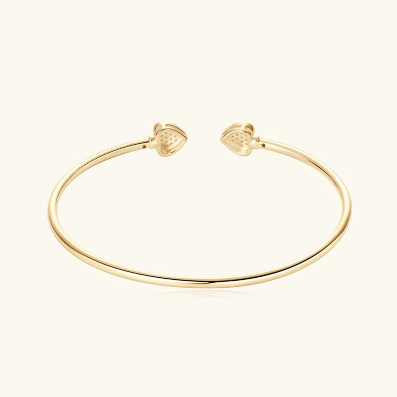 Jonc duo cœur doré en argent 925 plaqué or jaune raffiné et diamants en moissanite vue de dos.