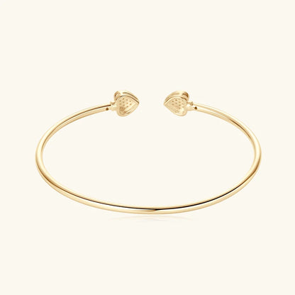 Jonc duo cœur doré en argent 925 plaqué or jaune raffiné et diamants en moissanite vue de dos.