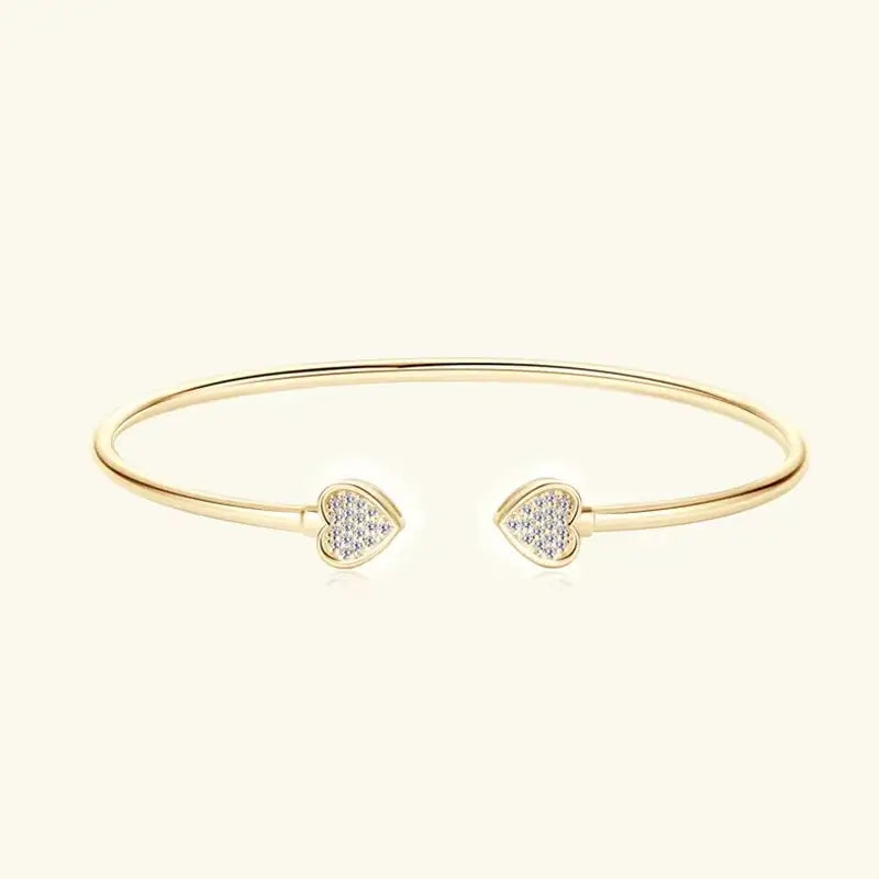 Jonc duo cœur doré en argent plaqué or jaune et diamants vue de face.