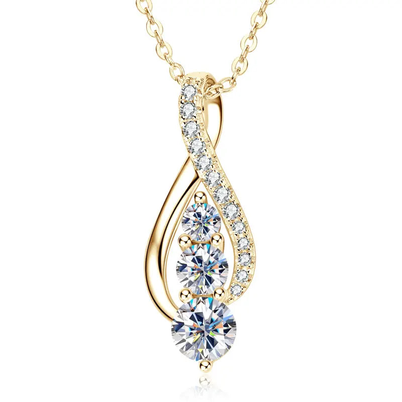Pendentif cascade sinueux Rhyta en argent 925 plaqué or jaune et diamants sur fond blanc.