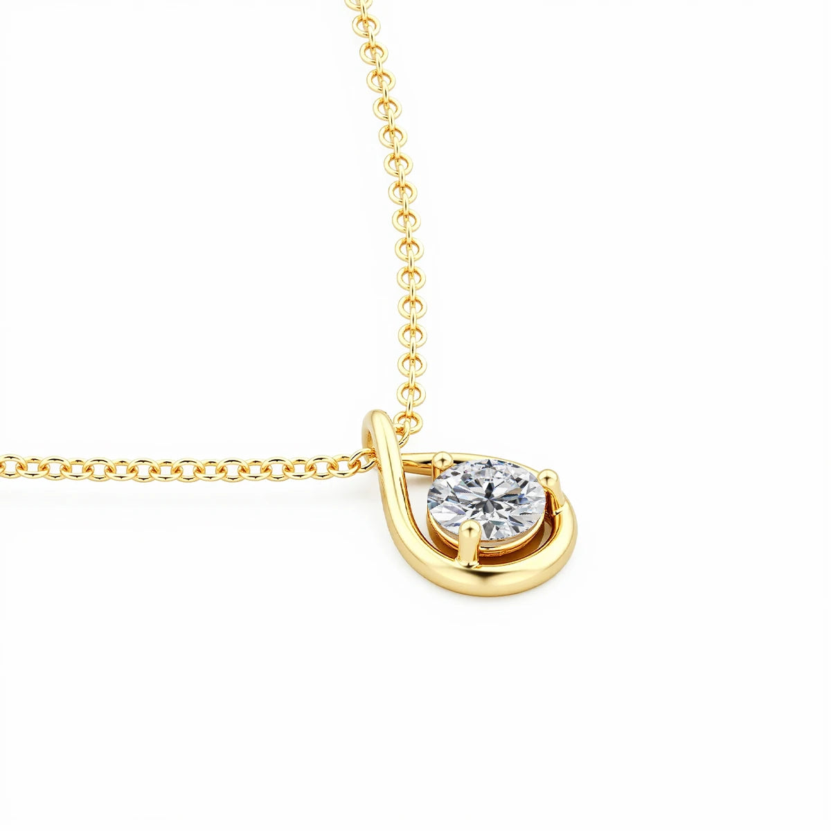 Pendentif goutte solitaire Océane en or jaune 14K et diamant rond étincelant serti trois griffes à plat.