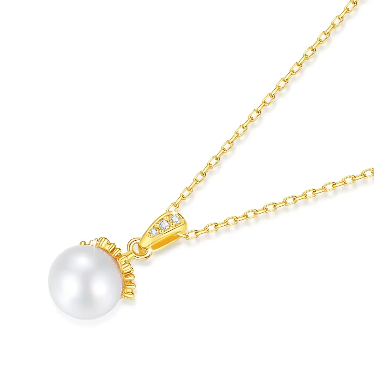 Pendentif lampe royale perle ronde Lumos en or jaune 18K rayonnant et diamants à plat.