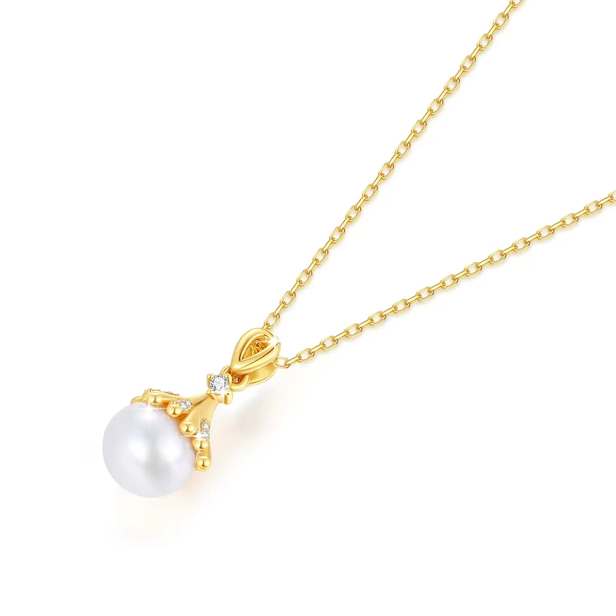Pendentif lampe souveraine perle ovale nacrée Lumina en or jaune 18K et diamants posé.