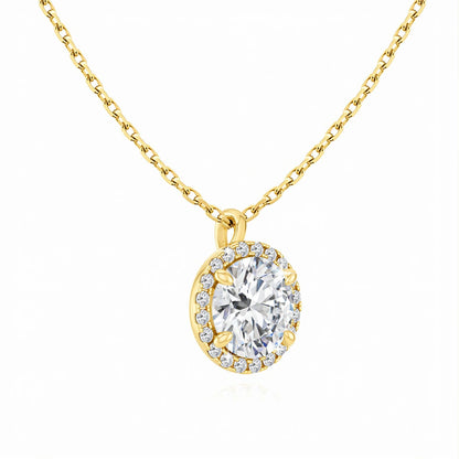 Pendentif médaillon rond Volter en or jaune 14K chaleureux orné de diamants sertis quatre griffes vue de côté.