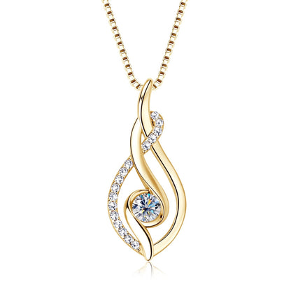 Pendentif ondulé en or jaune et diamants synthétiques sur fond blanc