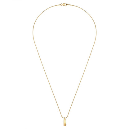 Pendentif rectangulaire en acier et or jaune vue en gros plan.