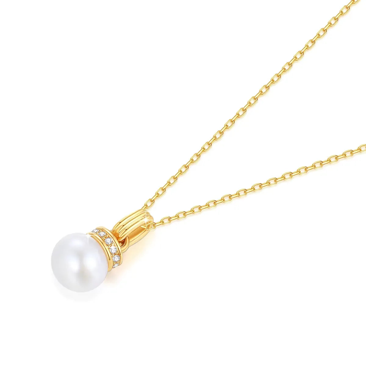 Pendentif solitaire aimant perlé Emma en or jaune 18K raffiné et diamants à plat.