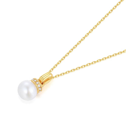 Pendentif solitaire aimant perlé Emma en or jaune 18K raffiné et diamants à plat.