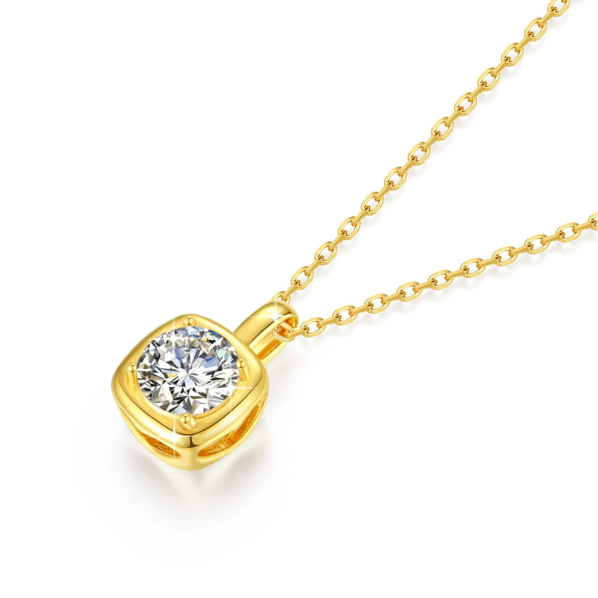 Pendentif solitaire cubique diamant rond scintillant de 1CT serti griffes Aylinn en or jaune 14K à plat.