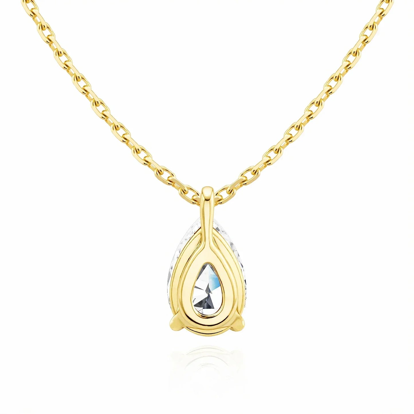 Pendentif solitaire diamant goutte serti trois griffes Emelynn en or jaune 14K raffiné vue de dos.