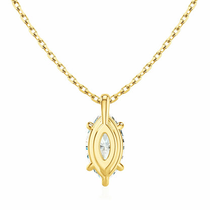 Pendentif solitaire diamant marquis serti six griffes Yrelia en or jaune 14K lumineux vue de dos.