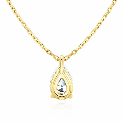 Pendentif solitaire goutte en or jaune et diamant synthétique vue de dos.