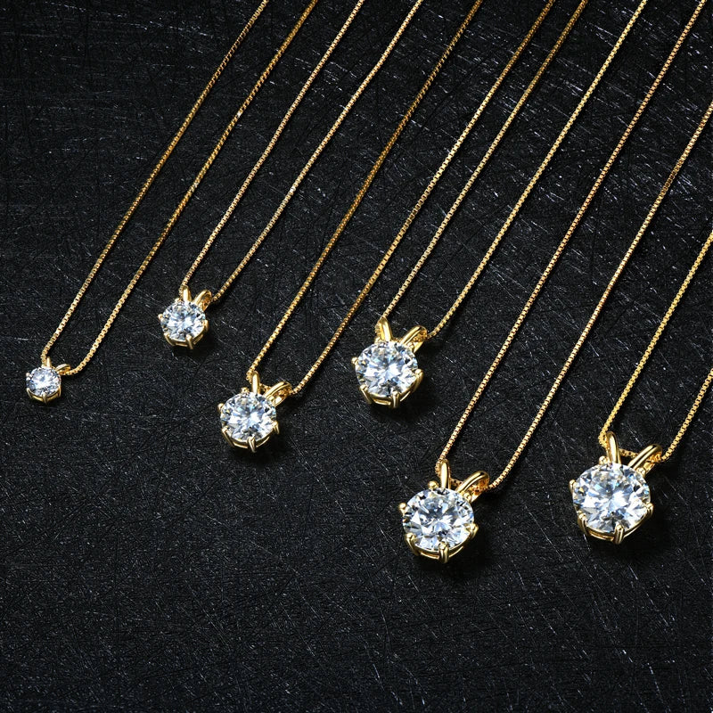 Toutes les variantes du collier pendentif solitaire serti 6 griffes en argent 925 plaqué or jaune et diamant à plat.