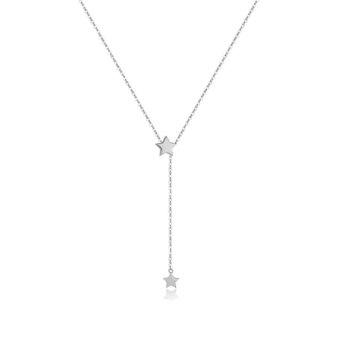 Sautoir ajustable constellation glissante en argent 925 plaqué or blanc sur fond blanc.