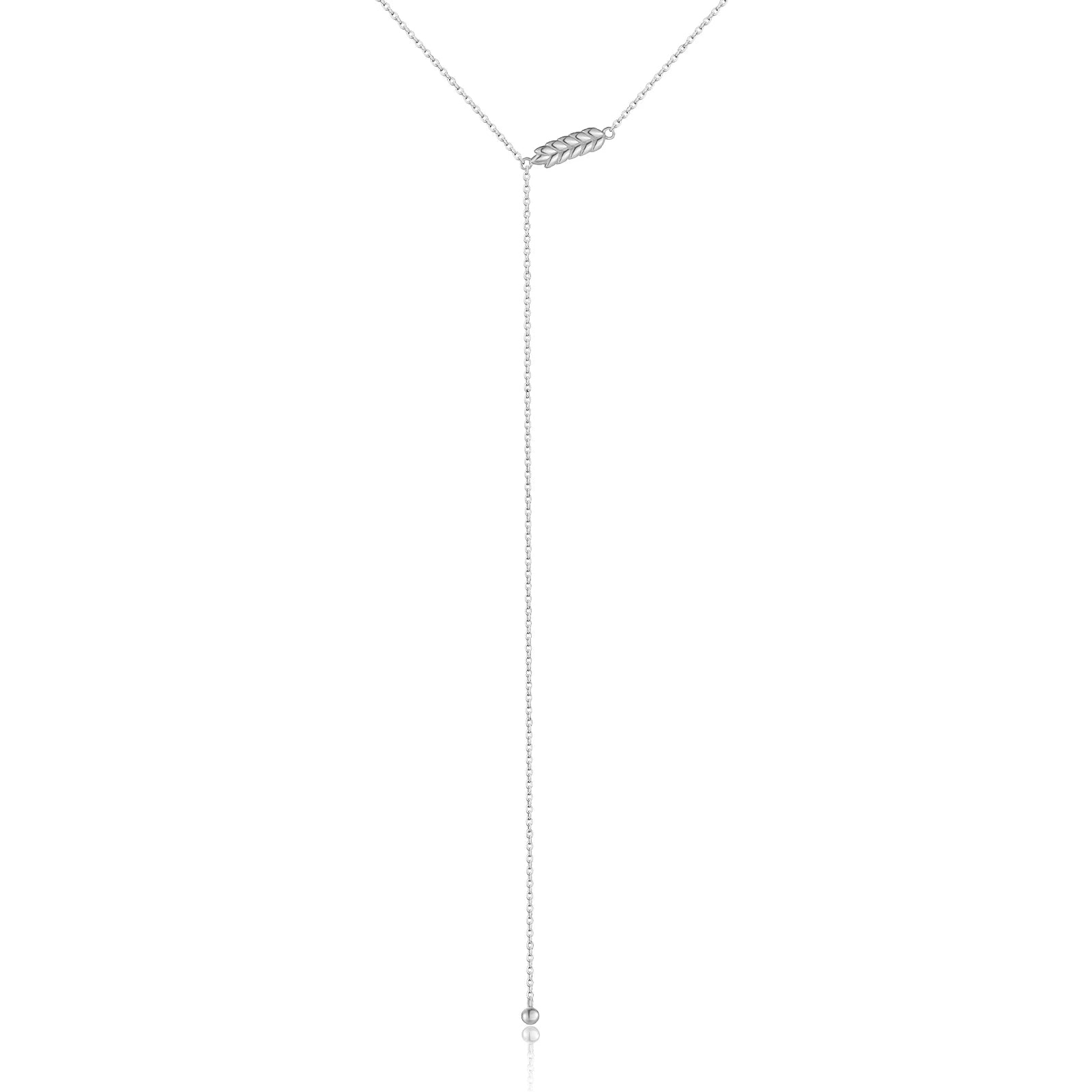 Sautoir épi de blé aylan en argent 925 plaqué or blanc sur fond blanc.